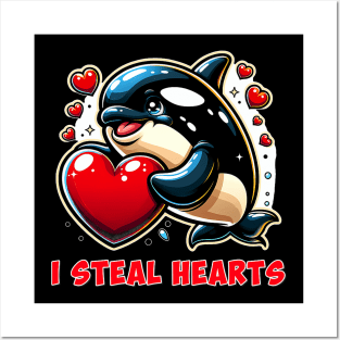 I Steal Hearts Orca Whale Valentines Posters and Art